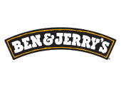 Ben & Jerry’s official logo on black background, ice cream brand famous for social justice and climate activism
